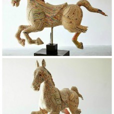 Reclaimed Skateboard Horse Sculpture by Haroshi